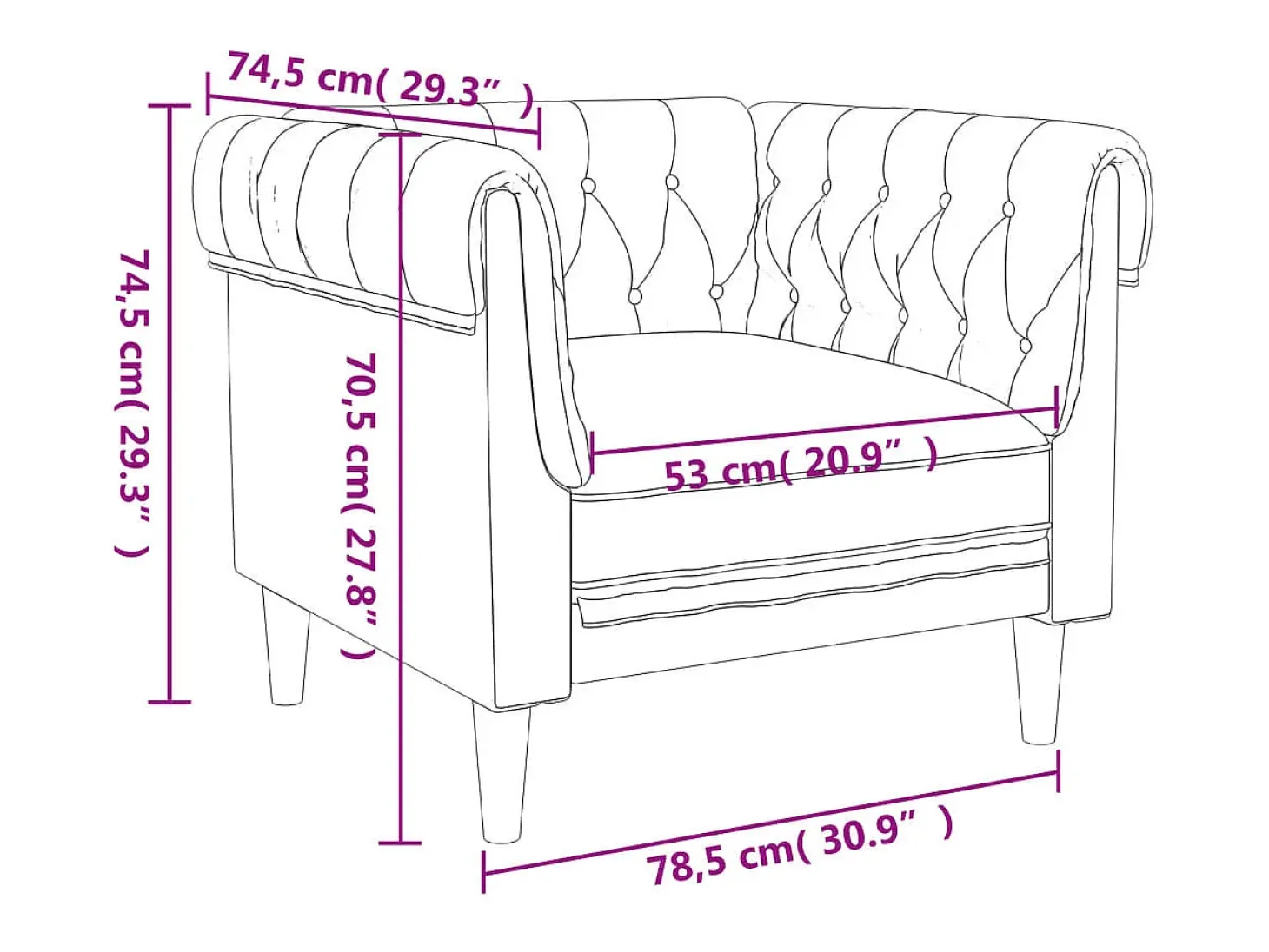 Sillón Chesterfield de tela negro