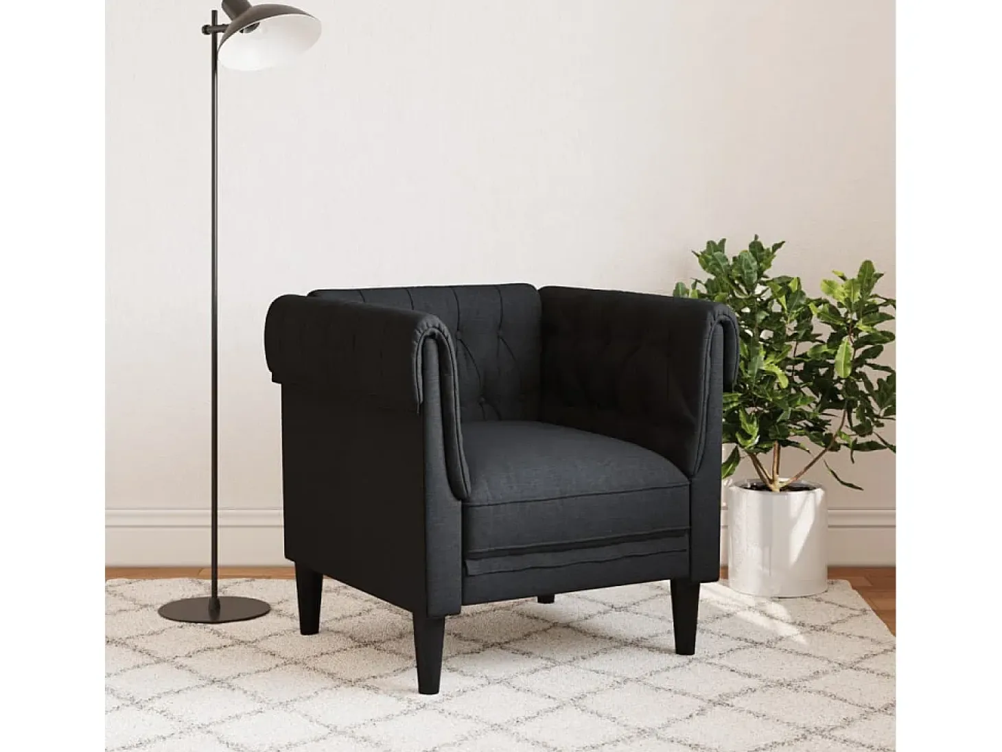 Sillón Chesterfield de tela negro