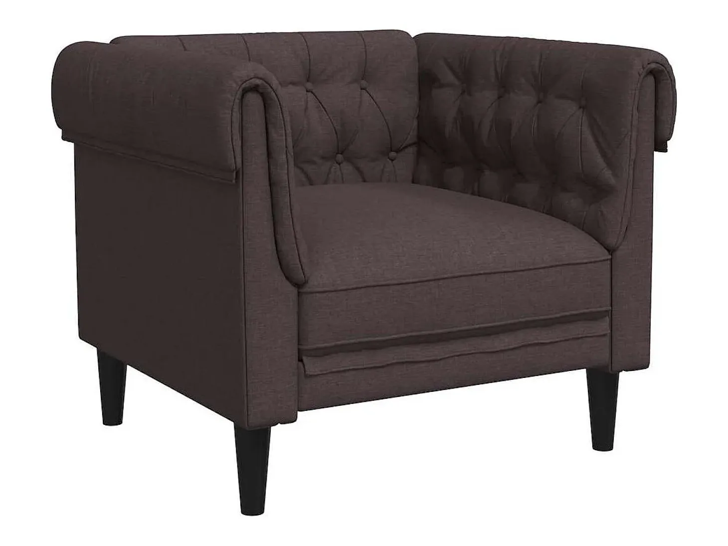 Sillón Chesterfield de tela marrón oscuro
