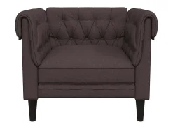 Sillón Chesterfield de tela marrón oscuro
