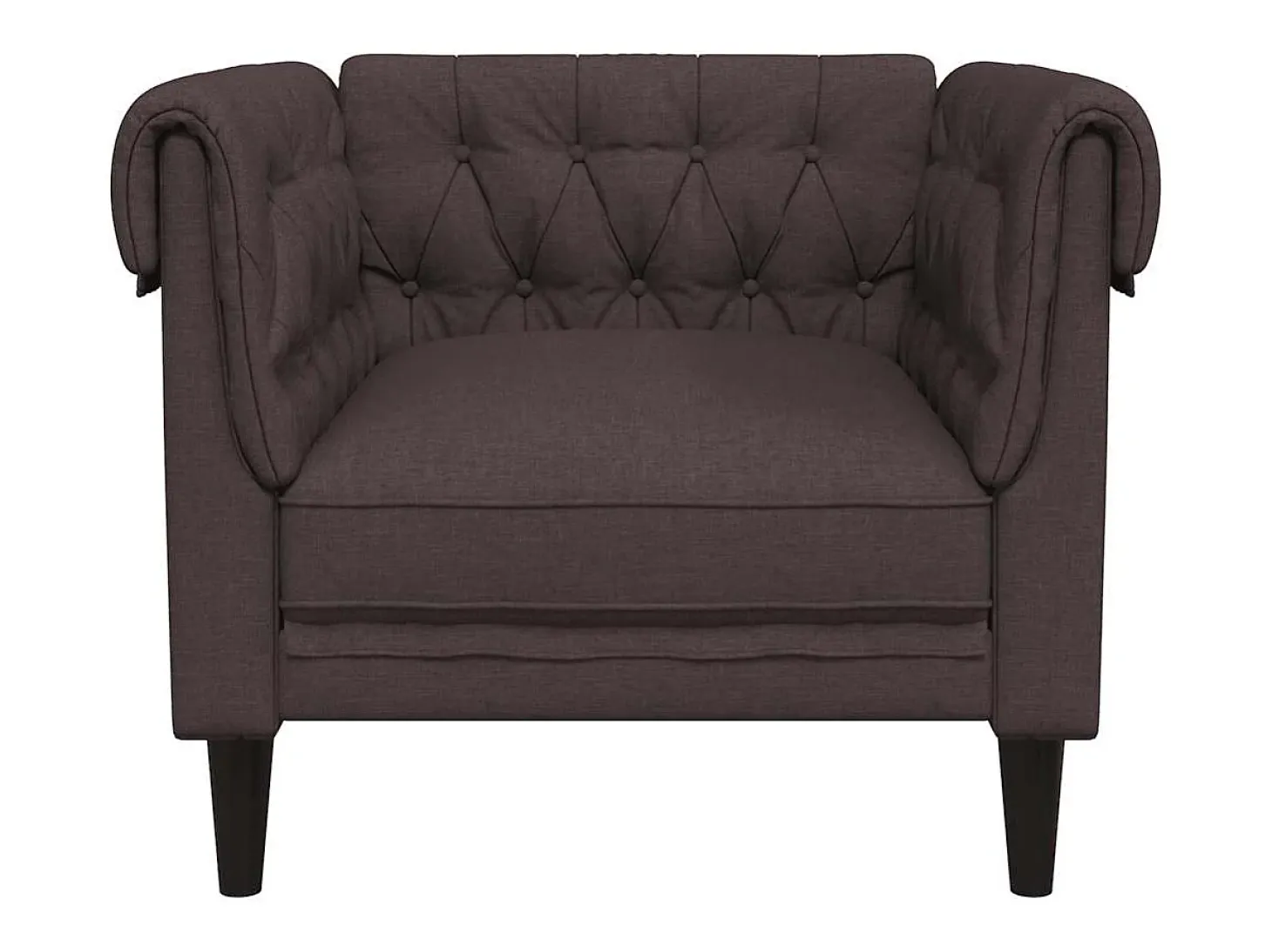 Sillón Chesterfield de tela marrón oscuro