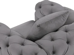 Sillón chesterfield de terciopelo antracita y patas de metal EDWINA