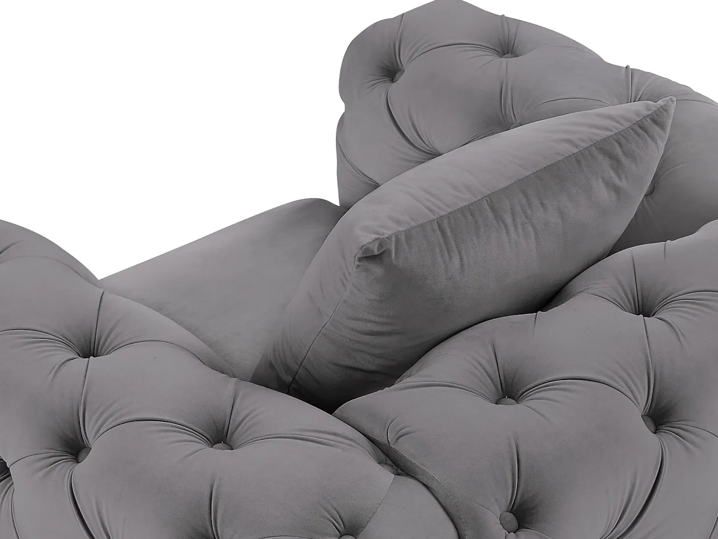 Sillón chesterfield de terciopelo antracita y patas de metal EDWINA