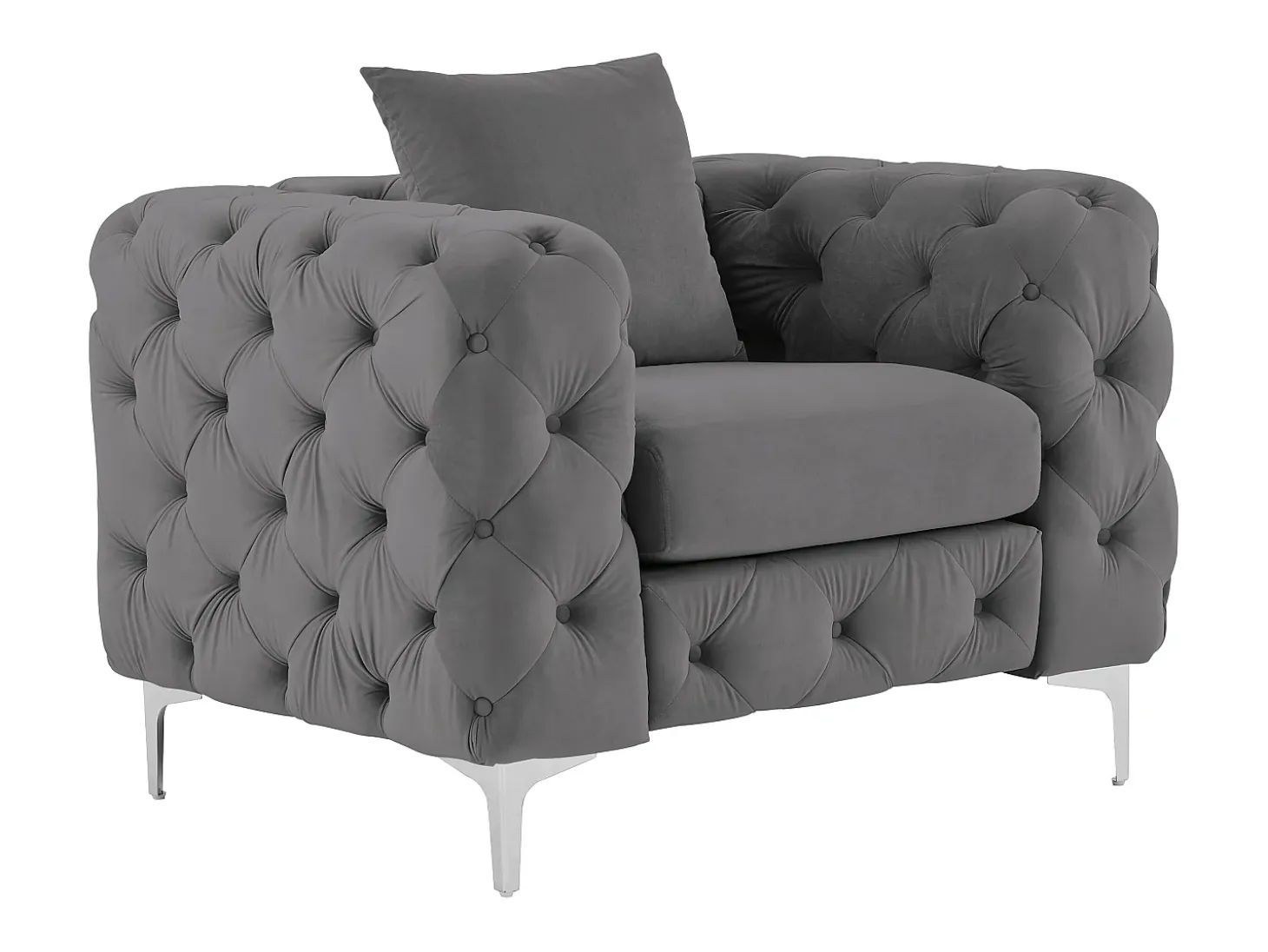 Sillón chesterfield de terciopelo antracita y patas de metal EDWINA