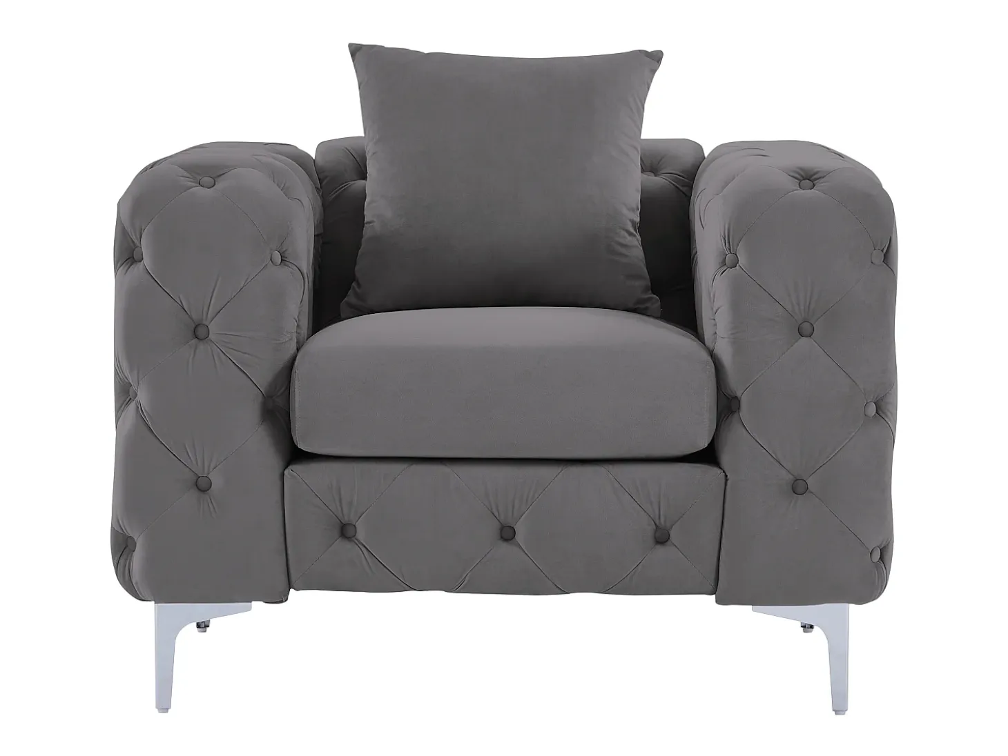 Sillón chesterfield de terciopelo antracita y patas de metal EDWINA