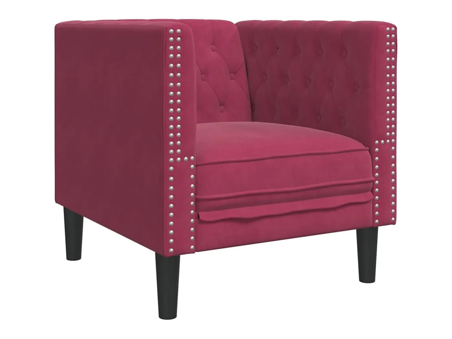 Sillón Chesterfield de terciopelo artificial rojo tinto