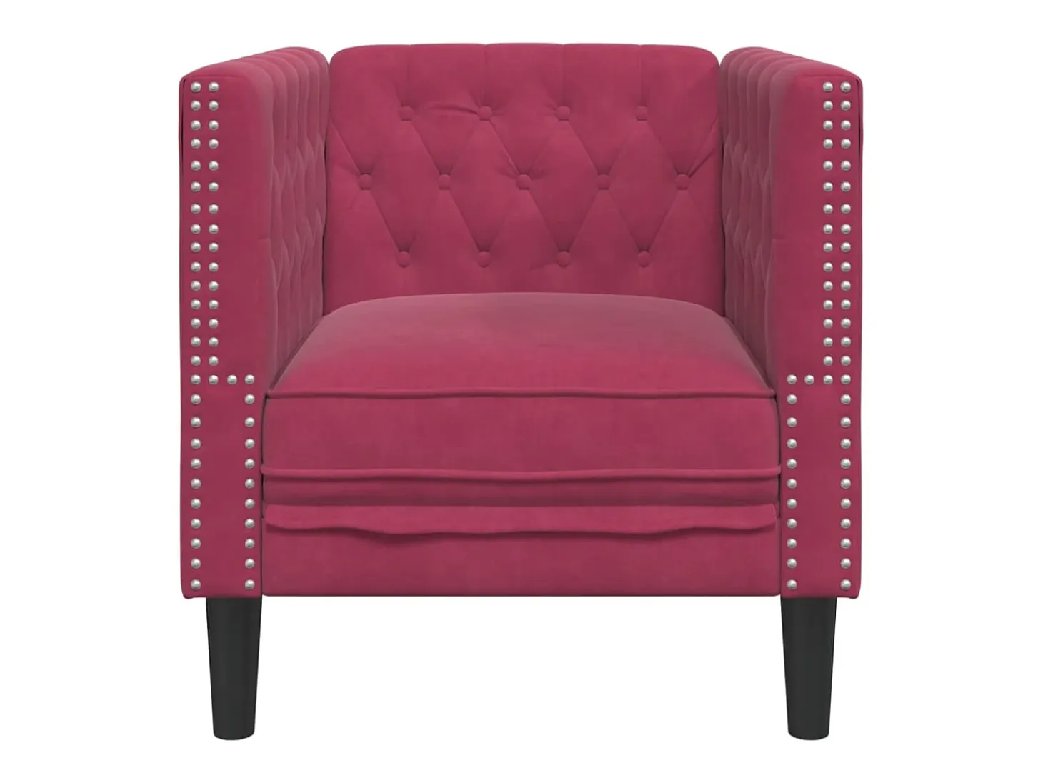 Sillón Chesterfield de terciopelo artificial rojo tinto