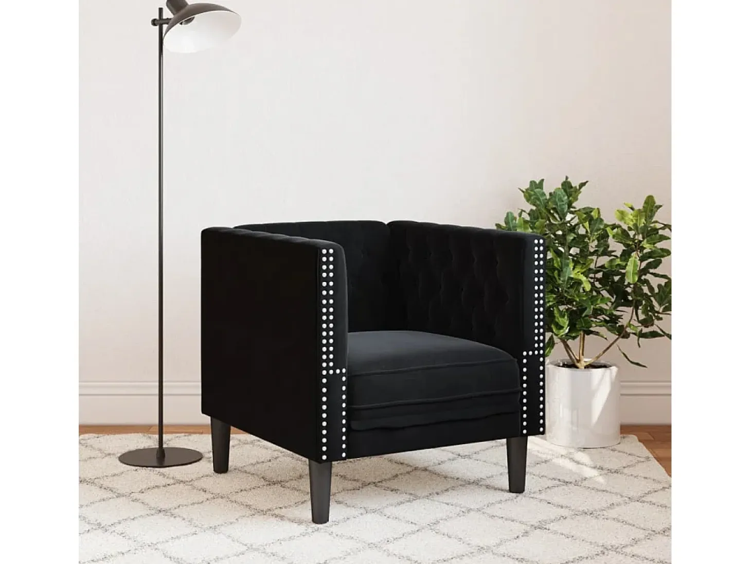 Sillón Chesterfield de terciopelo negro