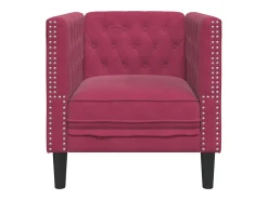 Sillón Chesterfield en terciopelo rojo burdeos