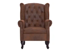 Sillón Chesterfield y reposapiés cuero ante artificial marrón