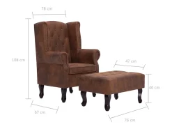 Sillón Chesterfield y reposapiés cuero ante artificial marrón