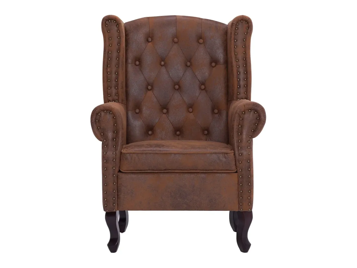 Sillón Chesterfield y reposapiés piel de ante artificial marrón