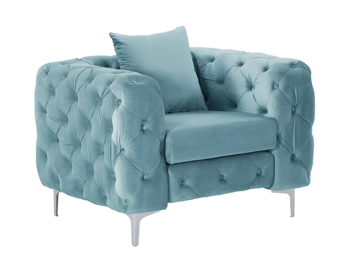 Sillón chéster de terciopelo azul claro y patas de metal EDWINA