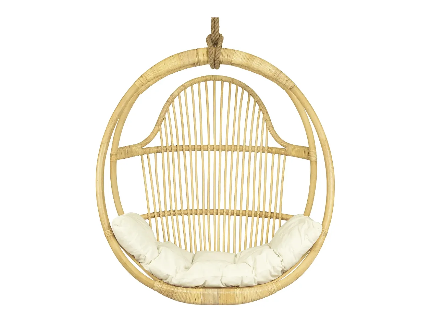 Sillón colgante de ratán natural con cojín de asiento BRIANNA