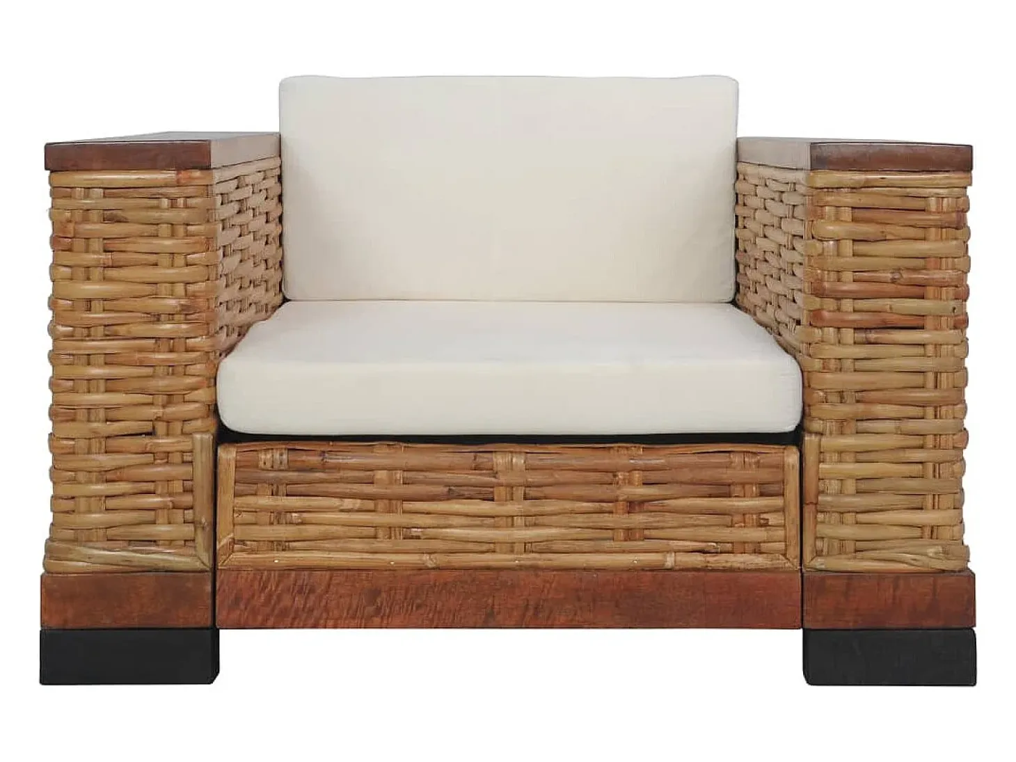 Sillón con cojines de ratán natural marrón
