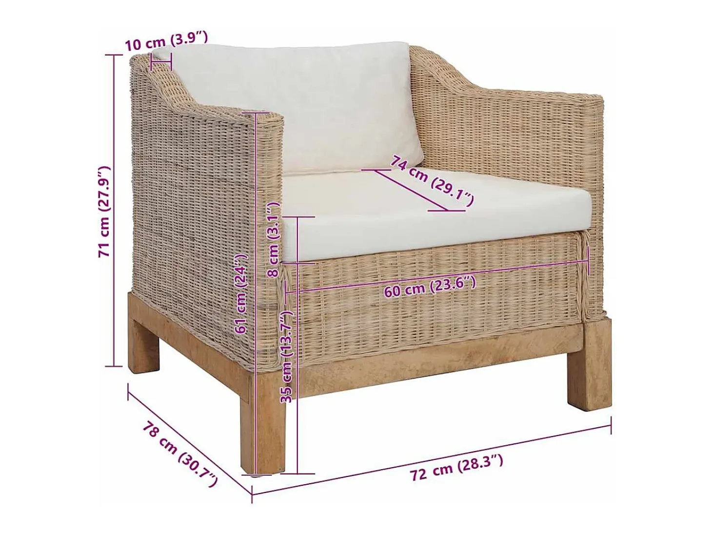 Sillón con cojines ratán natural