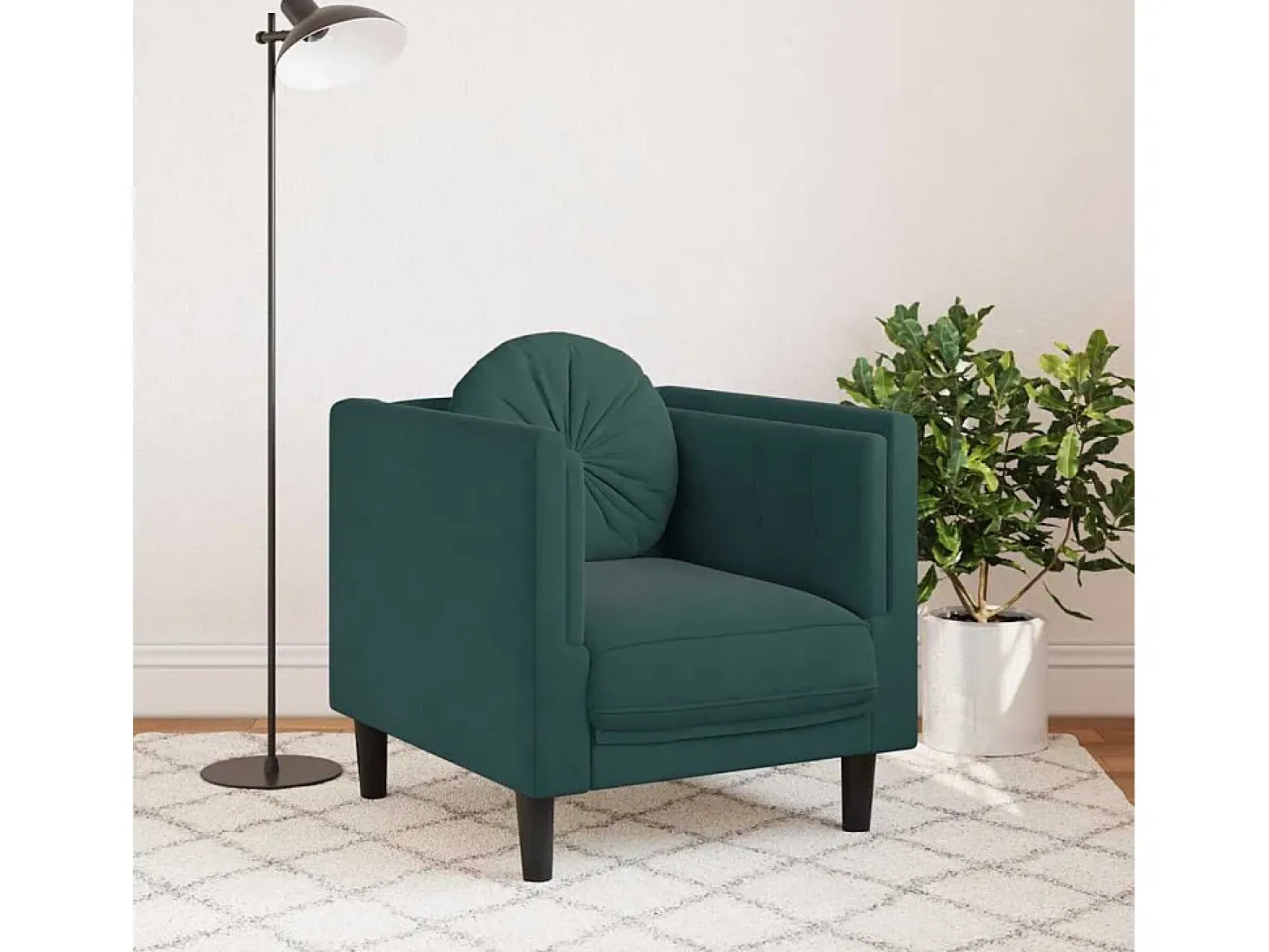 Sillón con cojín de terciopelo verde oscuro