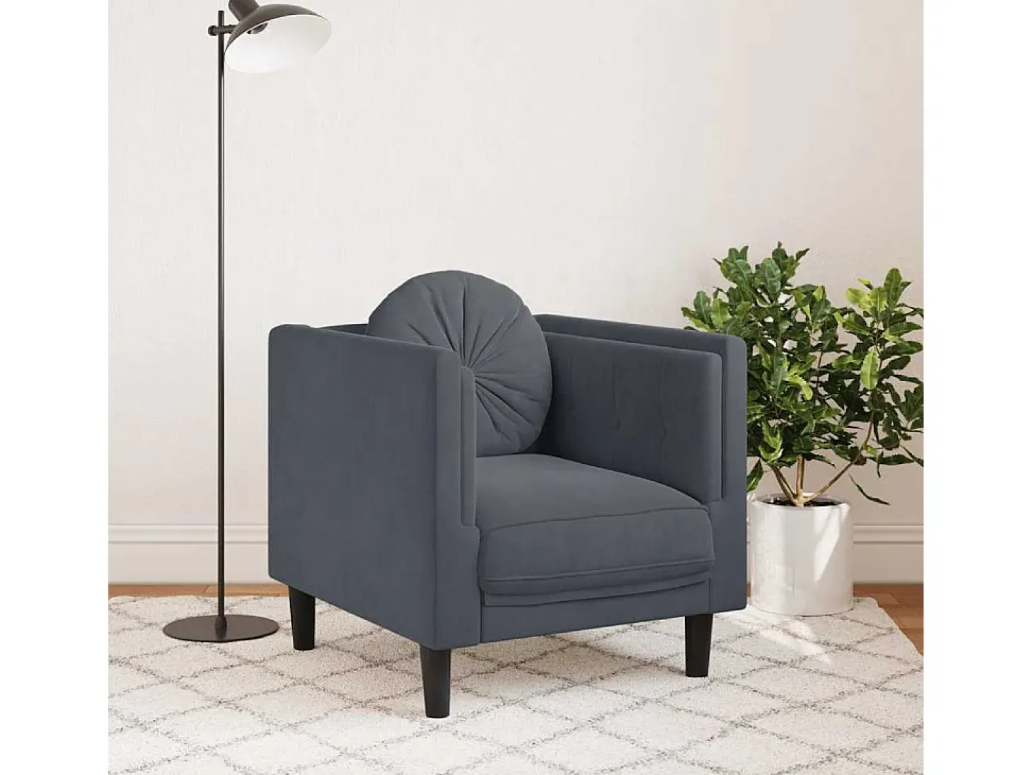 Sillón con cojín de terciopelo gris oscuro