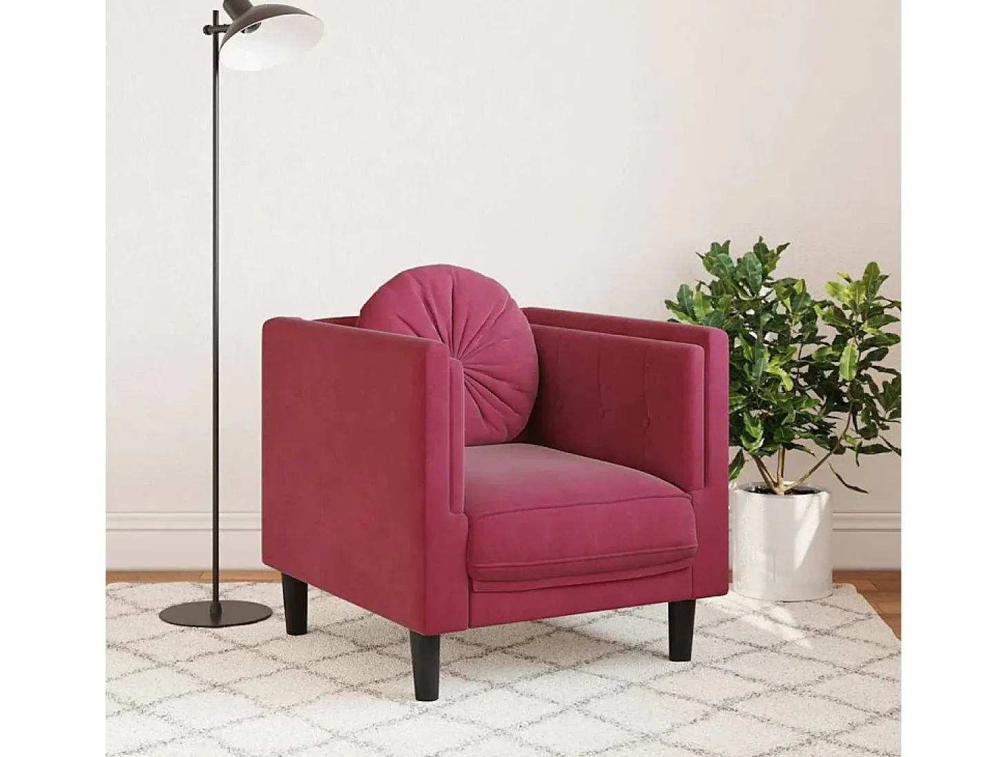 Sillón con cojín de terciopelo rojo burdeos