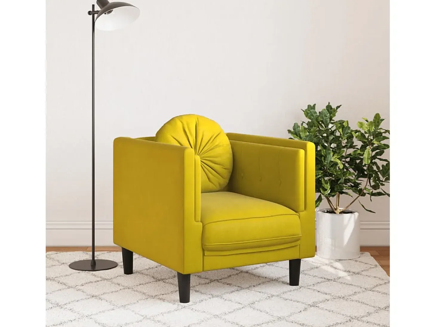 Sillón con cojín terciopelo amarillo