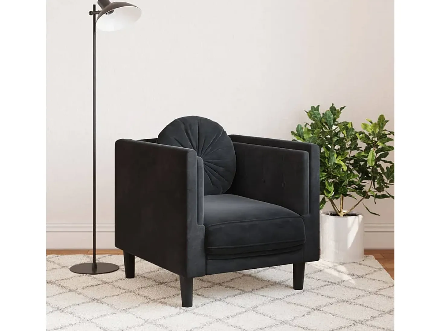 Sillón con cojín terciopelo negro
