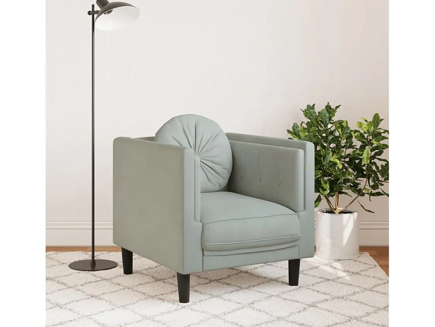 Sillón con cojín terciopelo gris claro