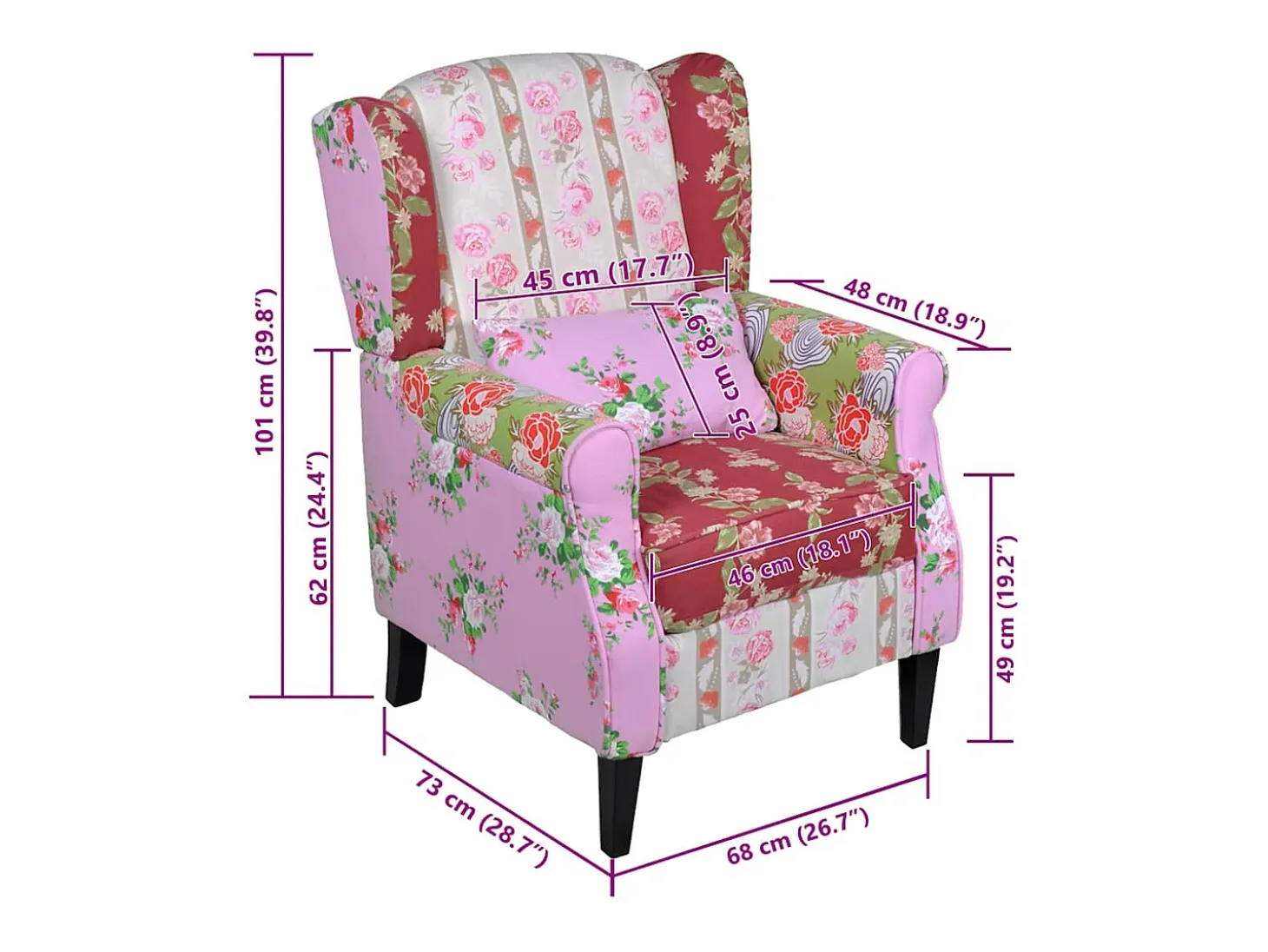 Sillón con diseño de retales de tela Patchwork