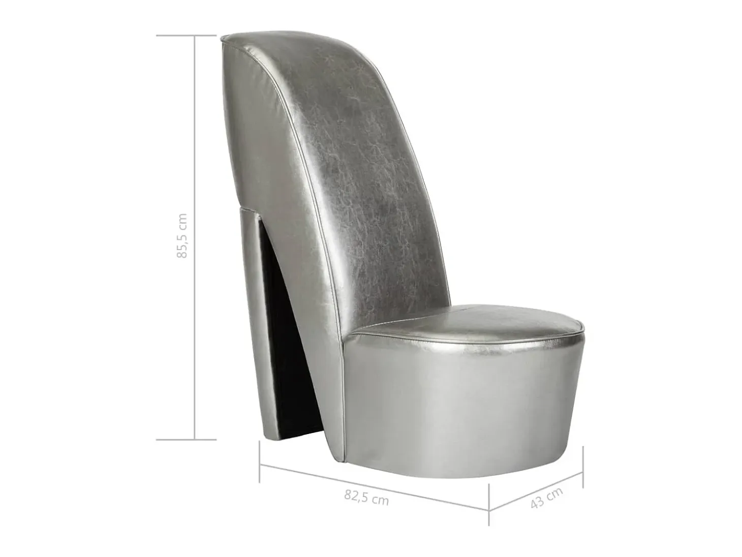 Sillón con forma de zapato de tacón cuero sintético plateado
