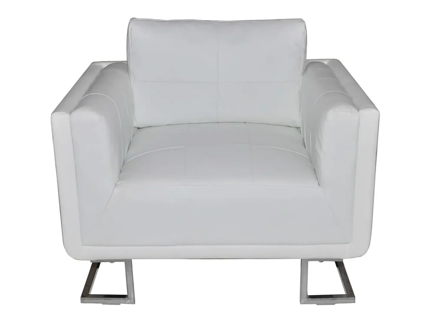 Sillón con patas cromadas y cuero artificial blanco