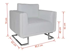 Sillón con patas cromadas y cuero artificial blanco
