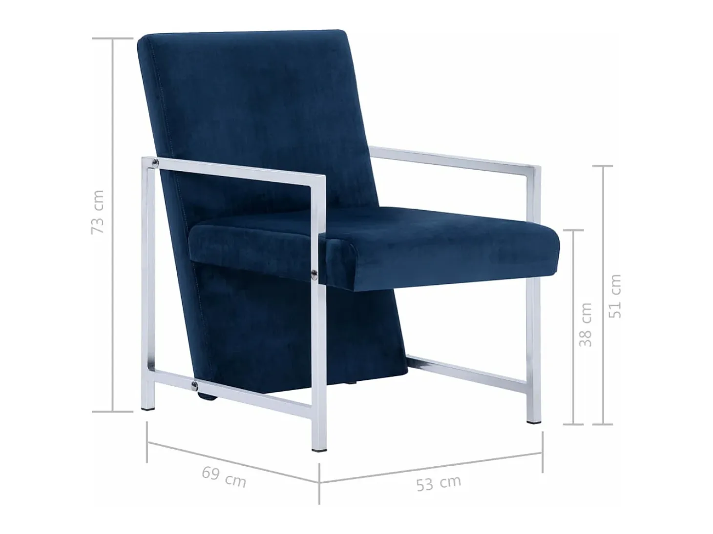 Sillón con patas cromadas de terciopelo azul