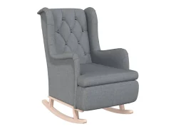 Sillón con patas mecedoras madera maciza caucho tela gris claro