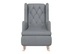 Sillón con patas mecedoras madera maciza caucho tela gris claro
