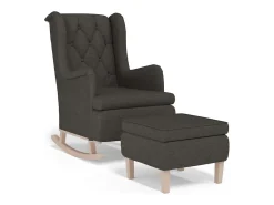 Sillón con patas mecedoras y taburete de tela gris oscuro