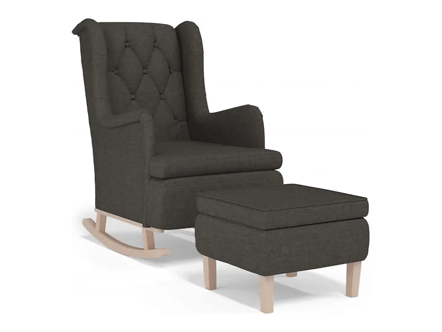 Sillón con patas mecedoras y taburete de tela gris oscuro