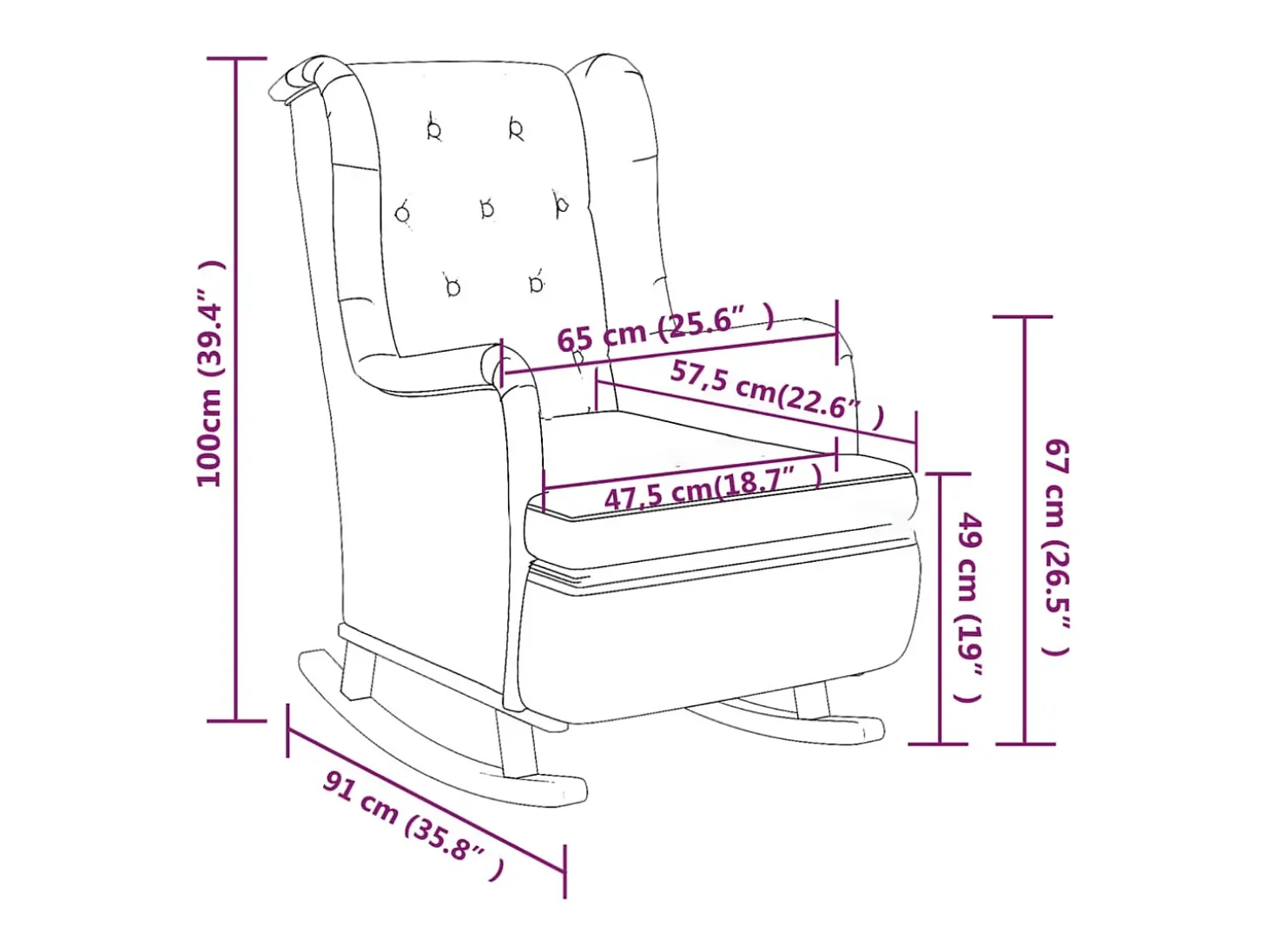 Sillón con patas mecedoras y taburete de tela gris oscuro