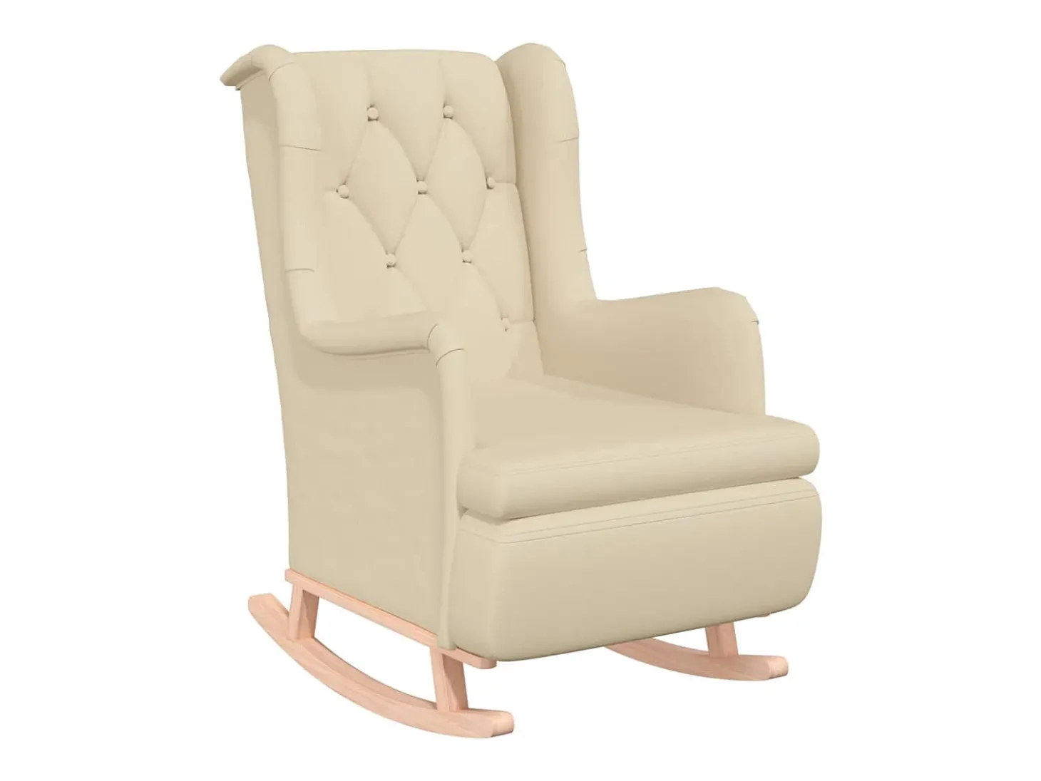 Sillón con patas mecedoras madera maciza caucho y tela crema