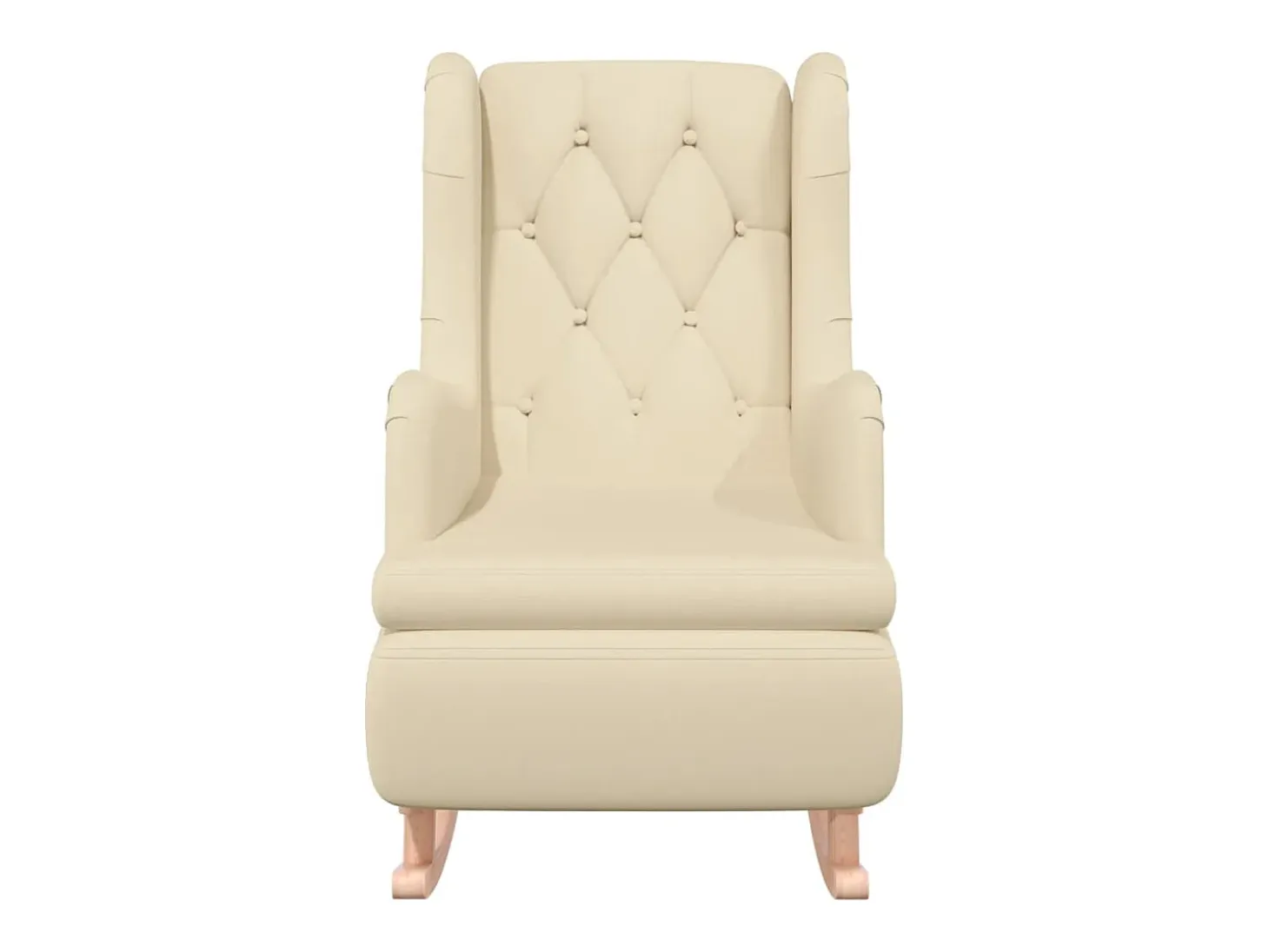 Sillón con patas mecedoras madera maciza caucho y tela crema