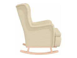 Sillón con patas mecedoras madera maciza caucho y tela crema