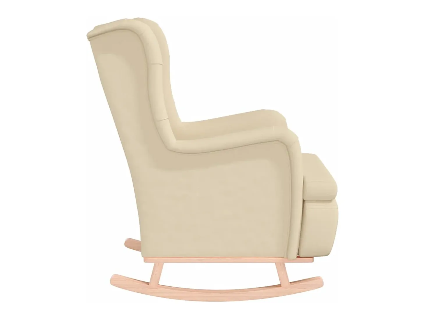Sillón con patas mecedoras madera maciza caucho y tela crema
