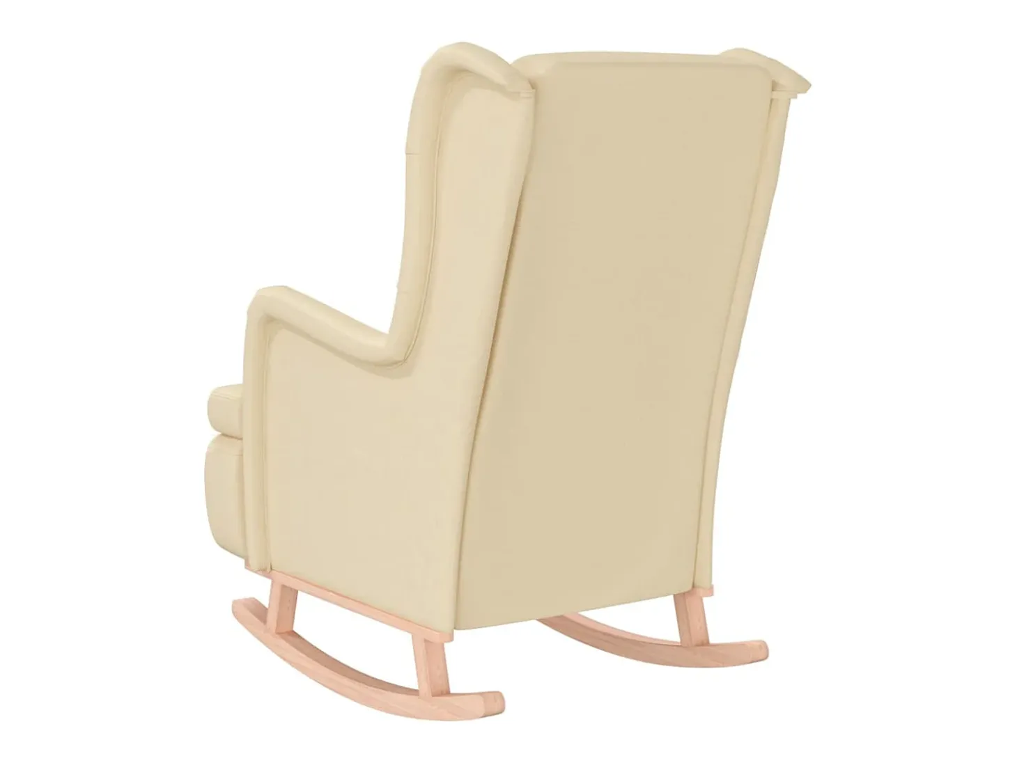 Sillón con patas mecedoras madera maciza caucho y tela crema