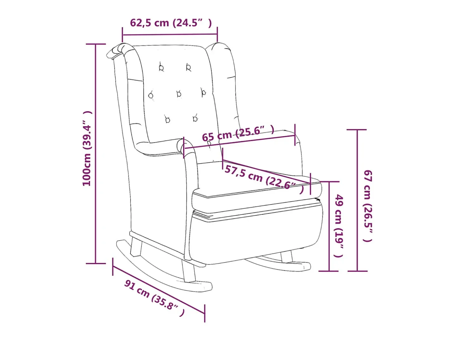 Sillón con patas mecedoras madera maciza caucho y tela crema