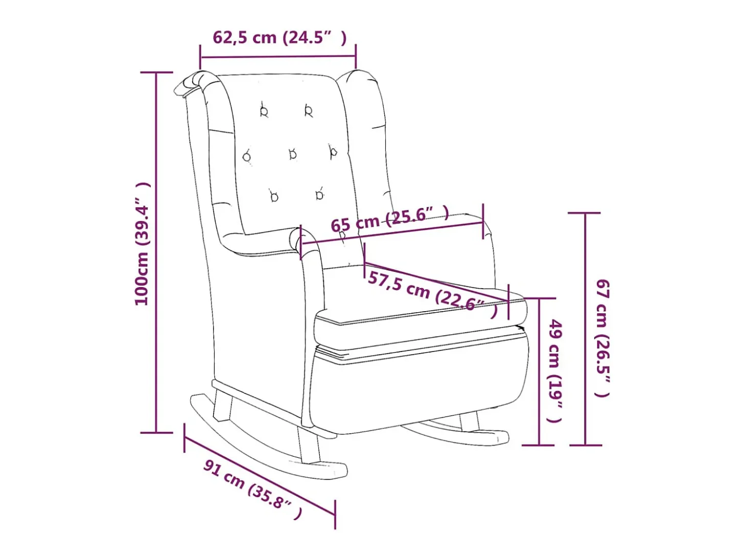 Sillón con patas mecedoras madera caucho terciopelo gris oscuro