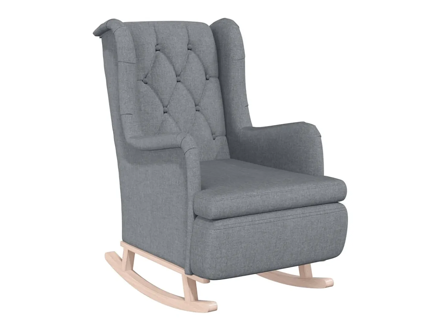 Sillón con patas mecedoras y taburete de tela gris claro