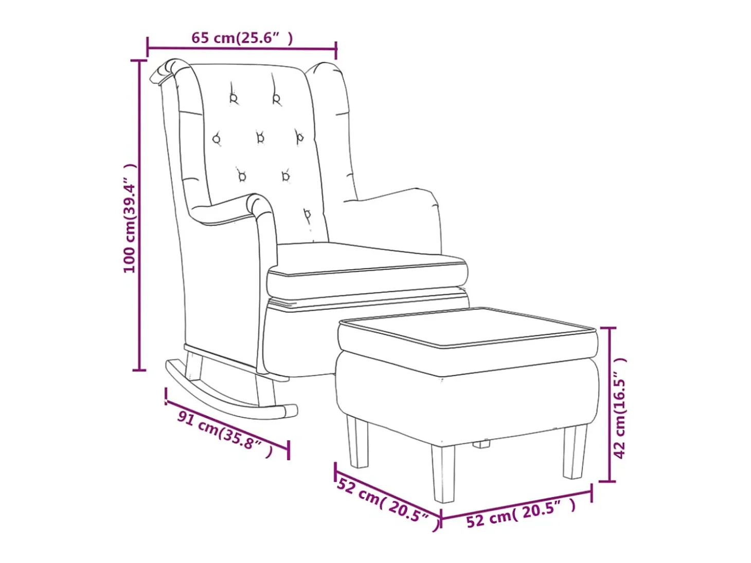 Sillón con patas mecedoras y taburete de tela gris claro