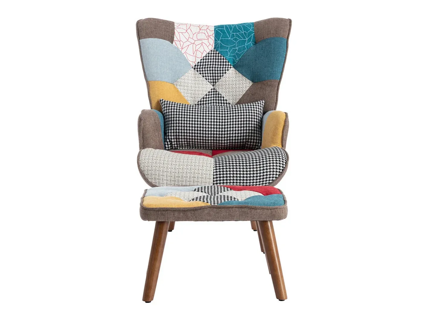 Sillón con reposapiés - con estampado de patchwork de colores - Multicolor