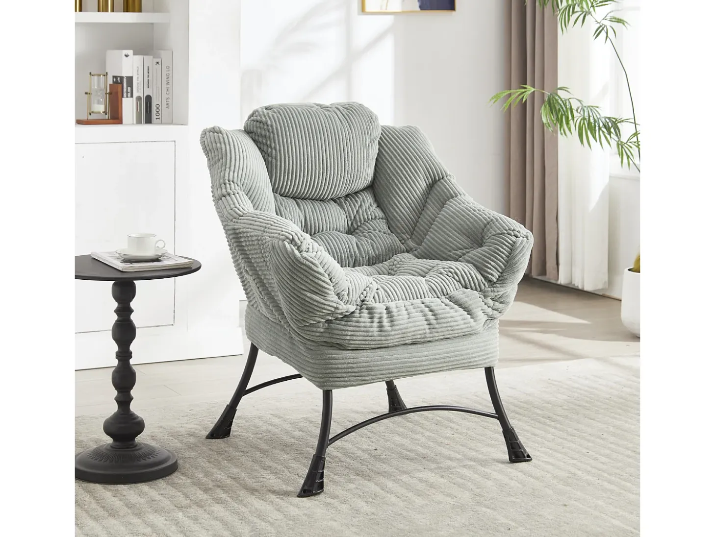 Sillón con reposapiés - Estructura de acero - Tejido verde claro
