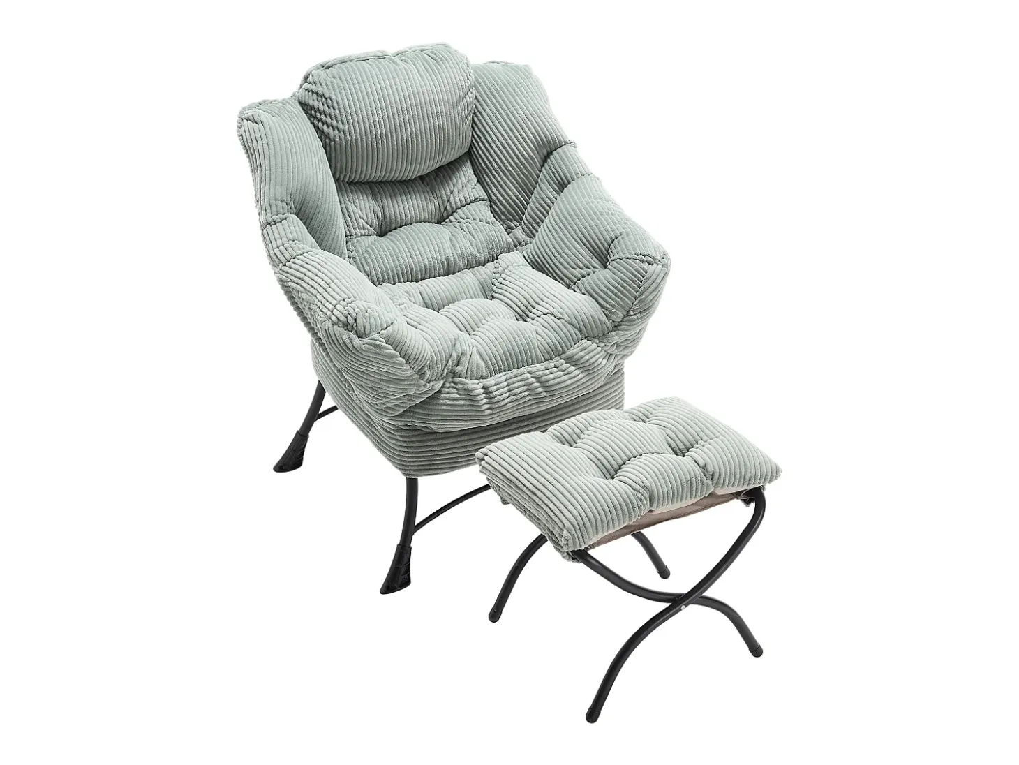Sillón con reposapiés - Estructura de acero - Tejido verde claro