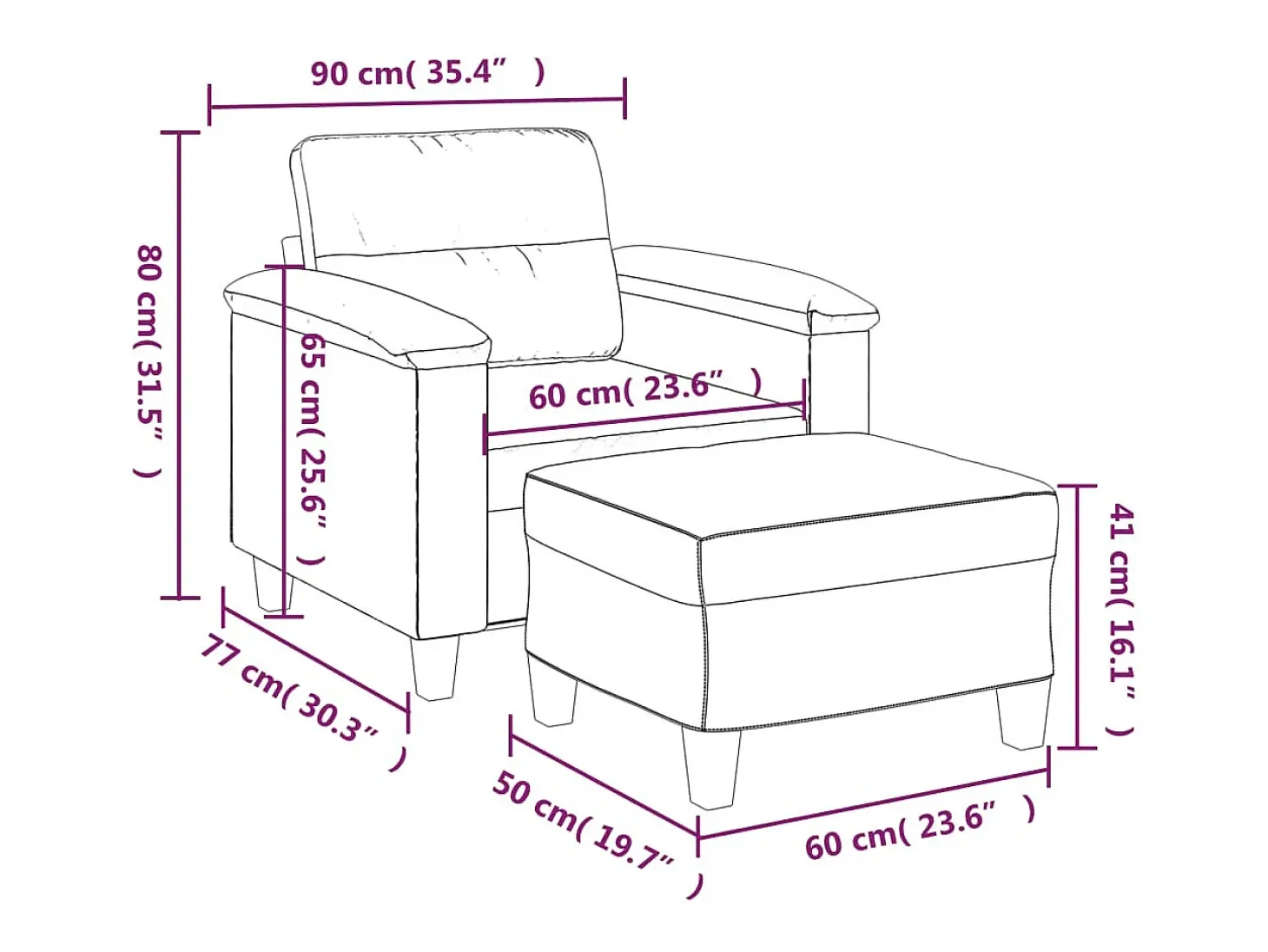 Sillón con reposapiés Crema 60 cm Piel sintética