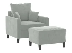 Sillón con reposapiés Gris claro 60 cm Terciopelo